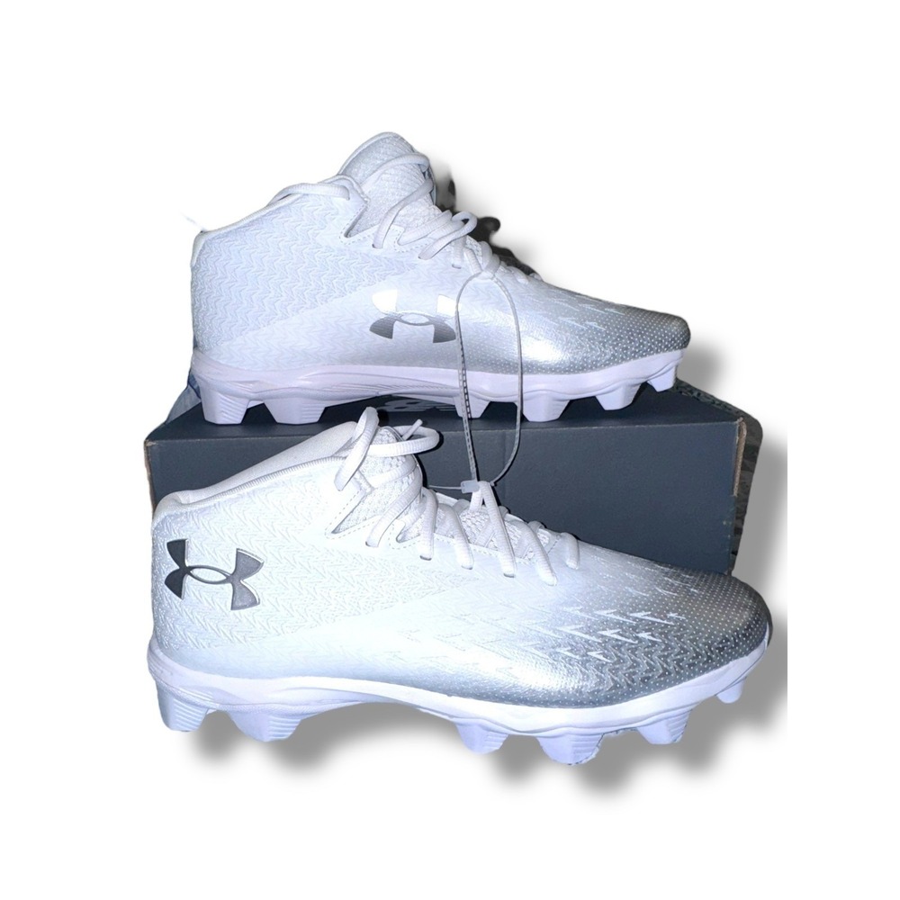 Under Armour Blur Select MC Men 12 White Silver Football Cleats 3027293-100